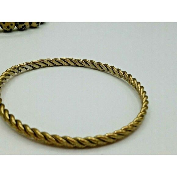 Bangle Bracelet LOT OF 3 Stone Beads Brass Dot & Gold Tone Twist - Picture 6 of 6